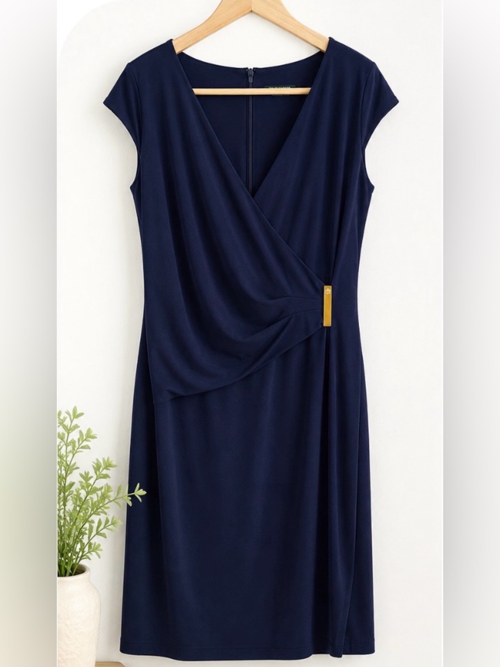 Lauren Ralph Lauren Navy Wrap Dress – Size 14 – Elegant & Flattering